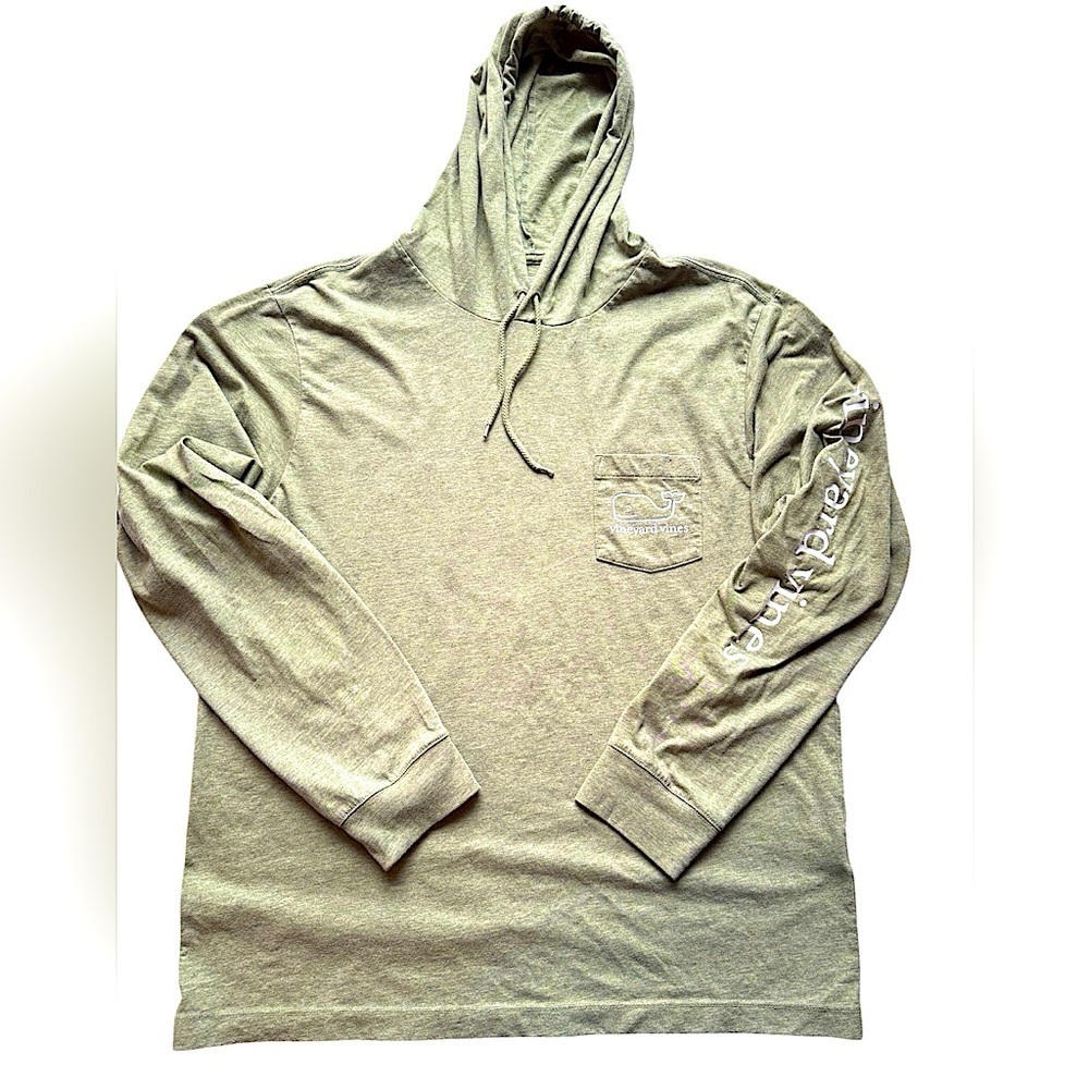 Vineyard Vines Olive Green Traditional Whale Logo Long Sleeve Hooded Tee Size M